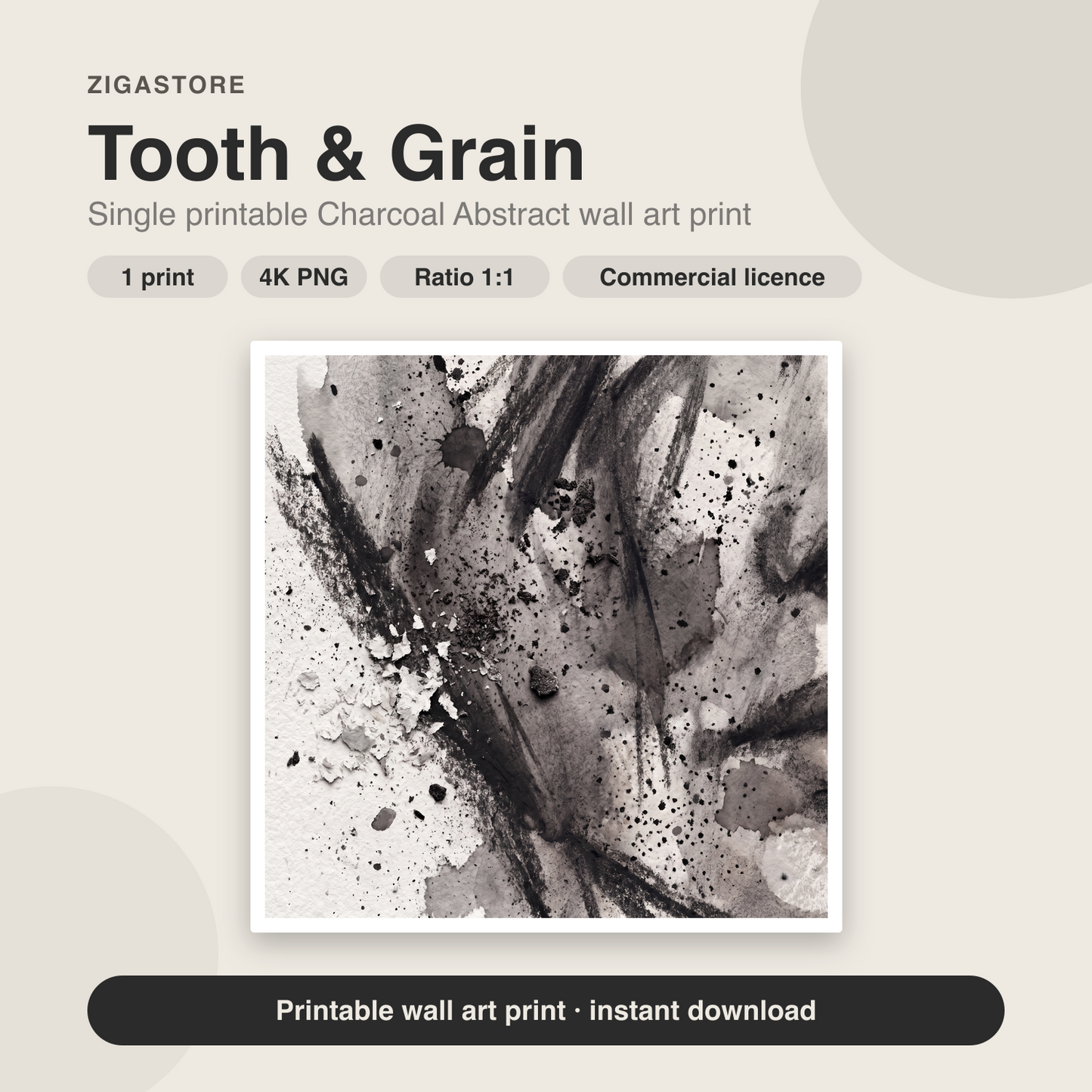 Tooth & Grain | Charcoal Abstract Printable Wall Art Print by Ember & Ash
