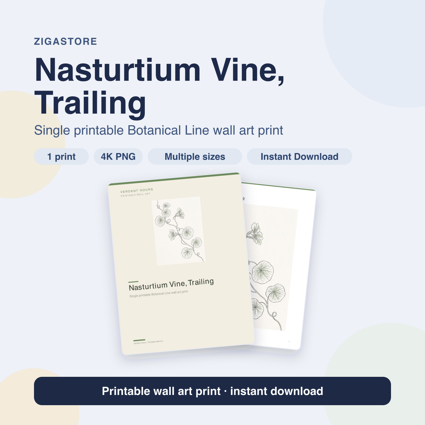 Nasturtium Vine, Trailing | Botanical Line Printable Wall Art Print by Verdant Hours