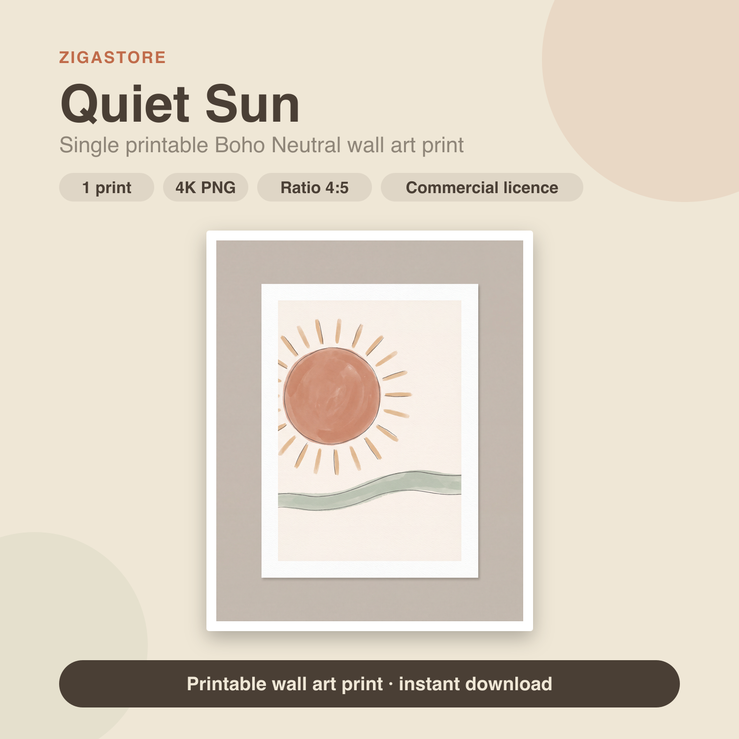 Quiet Sun | Boho Neutral Printable Wall Art Print by Saffron & Sage