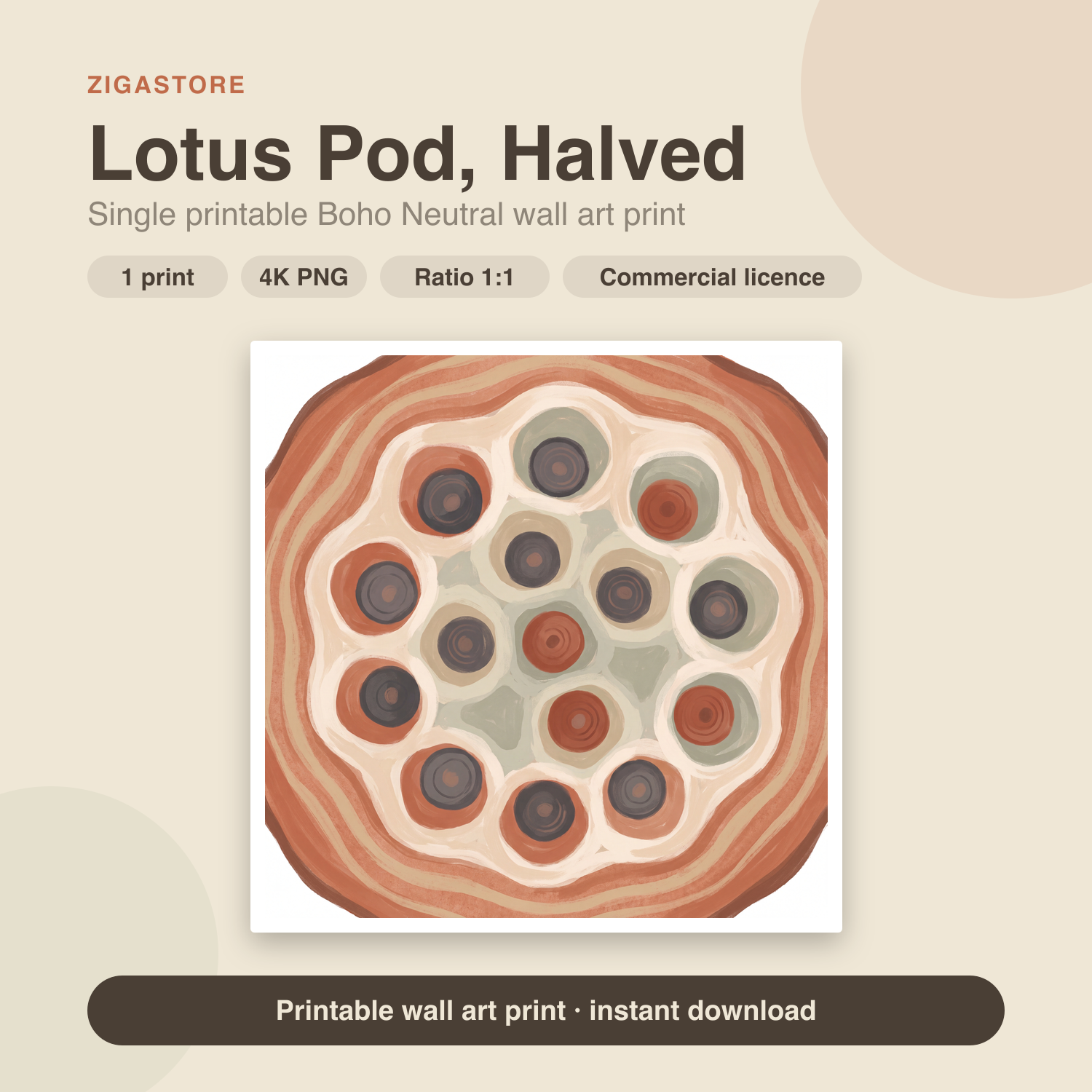 Lotus Pod, Halved | Boho Neutral Printable Wall Art Print by Saffron & Sage