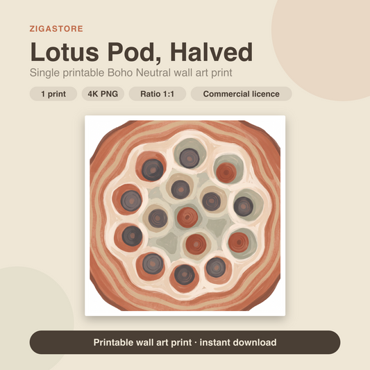 Lotus Pod, Halved | Boho Neutral Printable Wall Art Print by Saffron & Sage