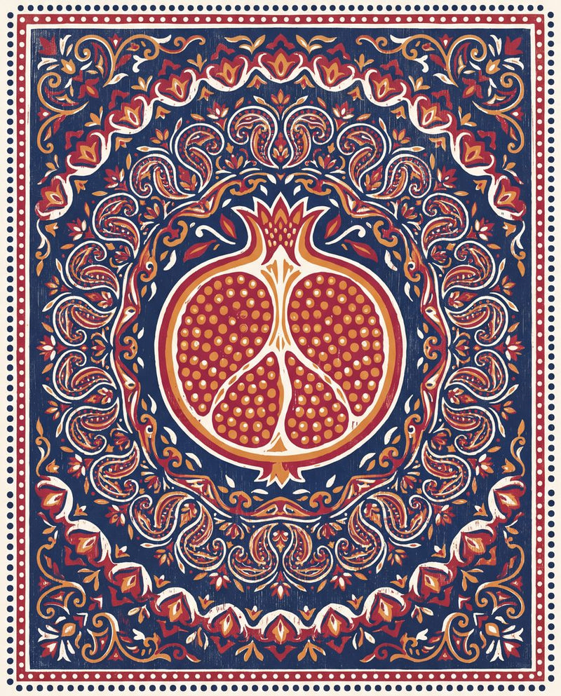 Pomegranate & Marigold Pantry Blocks – 3 Folk Kitchen Prints by Monsoon Atelier — print preview shown framed at true scale in an illustrated room preview