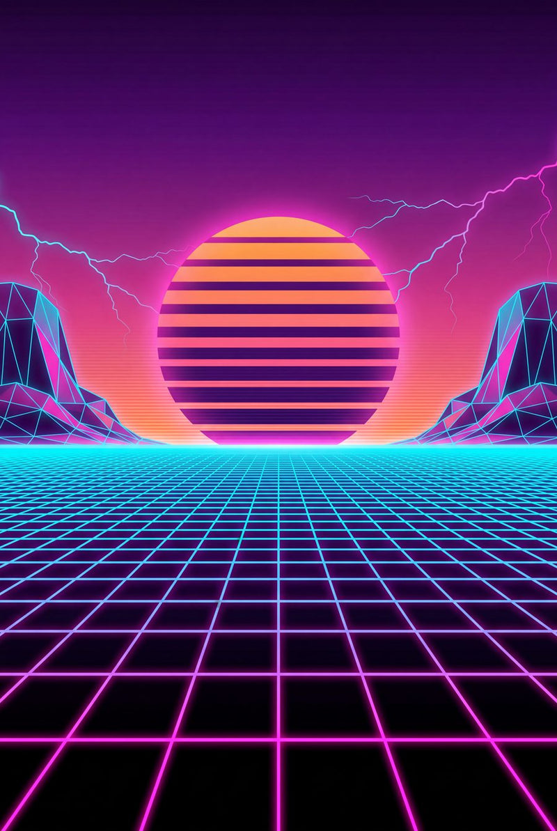 Gridsea Overdrive | Retro Synthwave Printable Wall Art Print by Prism & Pulse — print preview shown framed at true scale in an illustrated room preview