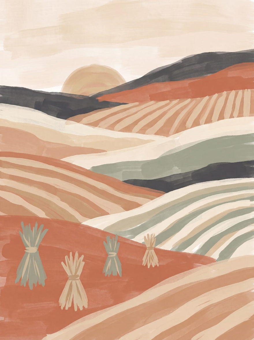 Sun-Cured Terraces | Boho Neutral Printable Wall Art Print by Saffron & Sage