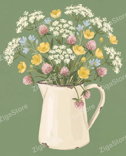 Cow Parsley & Buttercream | 3-Piece Cottagecore Meadow Kitchen Wall Art by Wildflower Field — print preview (watermarked)