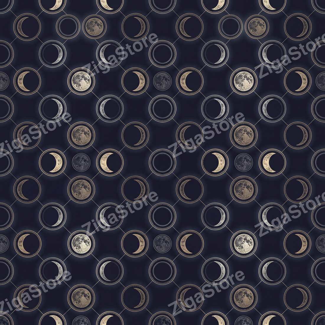 Vesper Mechanica | 3-Piece Dark Celestial Moon Phase Wall Art by Nocturne Press — print preview (watermarked)