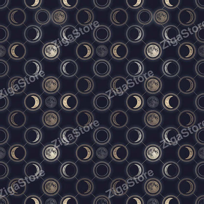 Vesper Mechanica | 3-Piece Dark Celestial Moon Phase Wall Art by Nocturne Press — print preview (watermarked)