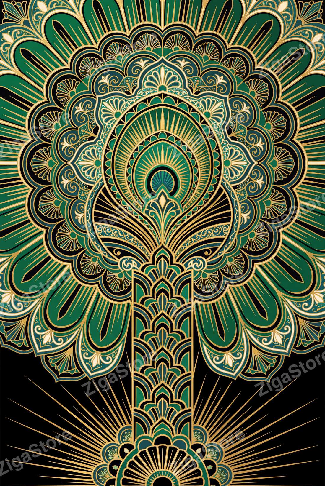 The Malachite Plumery | Emerald Art Deco Powder Room Wall Art Set of 3 by Marrow & Gold — print preview (watermarked)