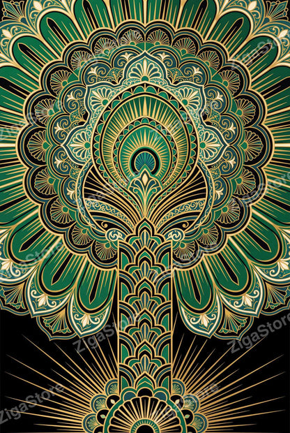 The Malachite Plumery | Emerald Art Deco Powder Room Wall Art Set of 3 by Marrow & Gold — print preview (watermarked)