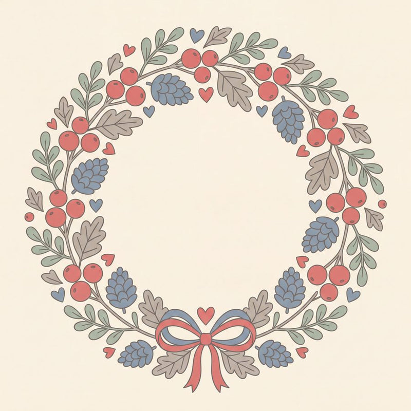 Pinecone & Sage Folk Wreath | Scandi Folk Printable Wall Art Print by Linden Row — print preview shown framed at true scale in an illustrated room preview
