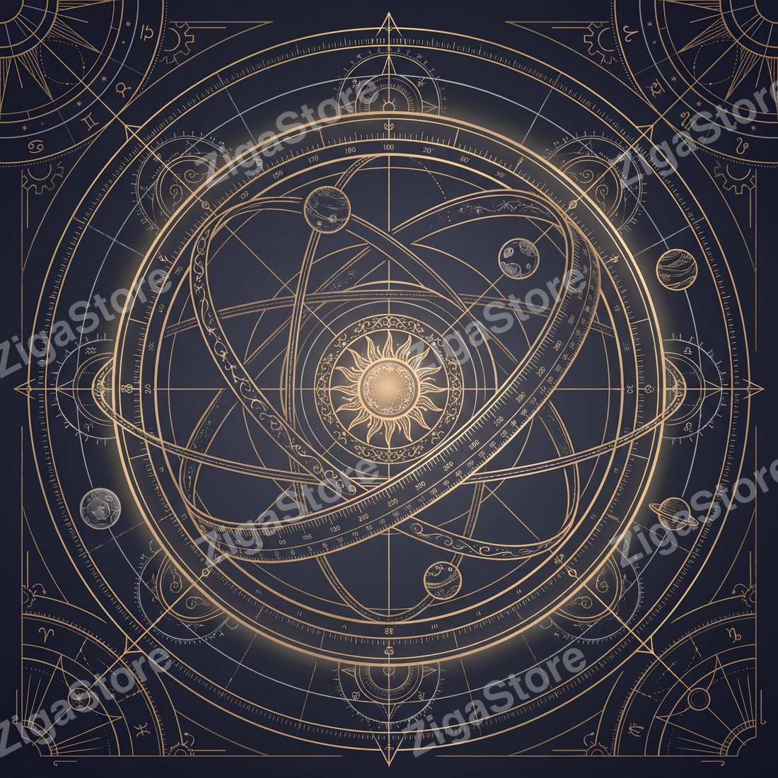 Brasswork Heavens — Dark Celestial 3-Piece Printable Wall Art Set by Nocturne Press — print preview (watermarked)
