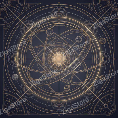 Brasswork Heavens — Dark Celestial 3-Piece Printable Wall Art Set by Nocturne Press — print preview (watermarked)