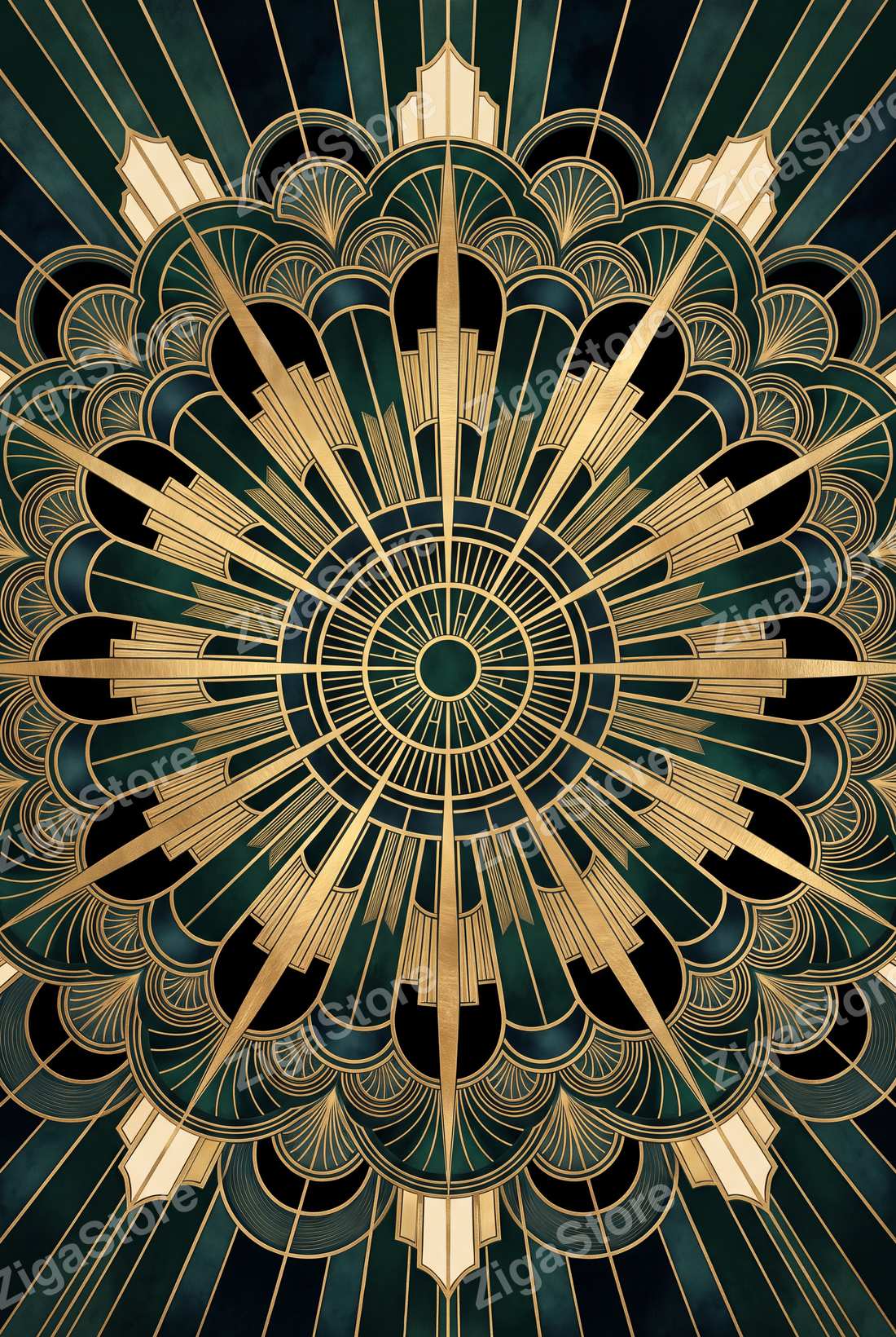Sunburst Crown | Art Deco Maximal Printable Wall Art Print by Marrow & Gold — print preview (watermarked)