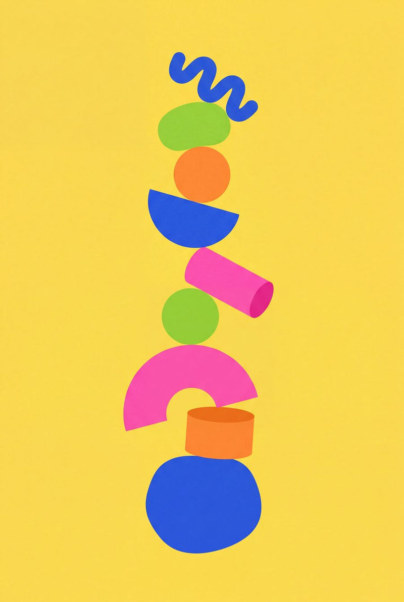 Teetering Totem | Dopamine Bright Printable Wall Art Print by Citrus & Stone — print preview shown framed at true scale in an illustrated room preview