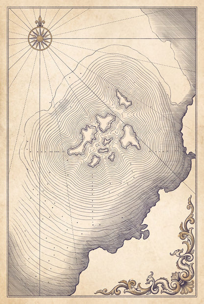Soundings of the Lost Archipelago | Vintage Cartographic Printable Wall Art Print by Cobalt Atlas — print preview