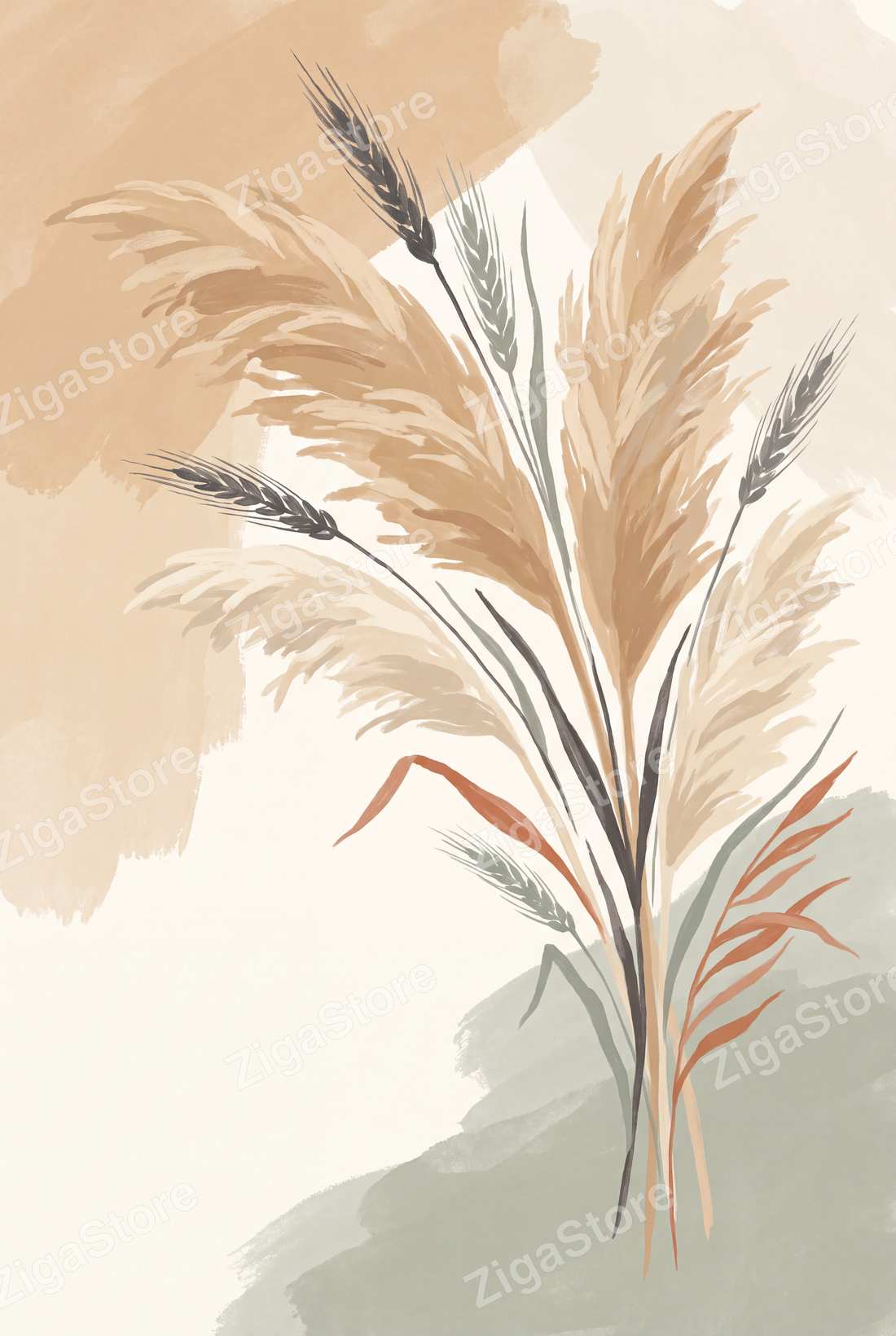 Pampas Plume in Terracotta | Boho Neutral Printable Wall Art Print by Saffron & Sage — print preview (watermarked)