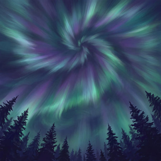 Corona — The Veil Above the Spruceline | Celestial Landscape Printable Wall Art Print by Aurora Vale — print preview