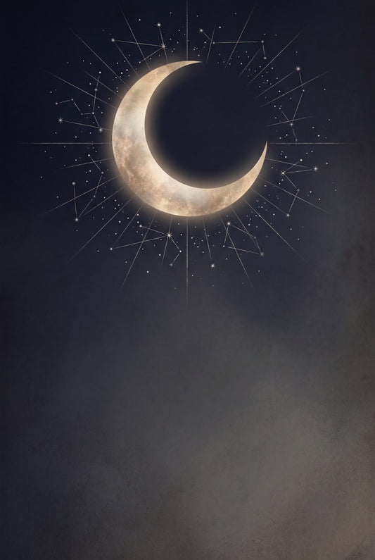 Crescent & Stars | Dark Celestial Printable Wall Art Print by Nocturne Press — print preview