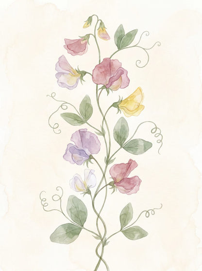 Sweet Pea Tendril Climb | Pressed Botanical Printable Wall Art Print by Pressed Petal — print preview
