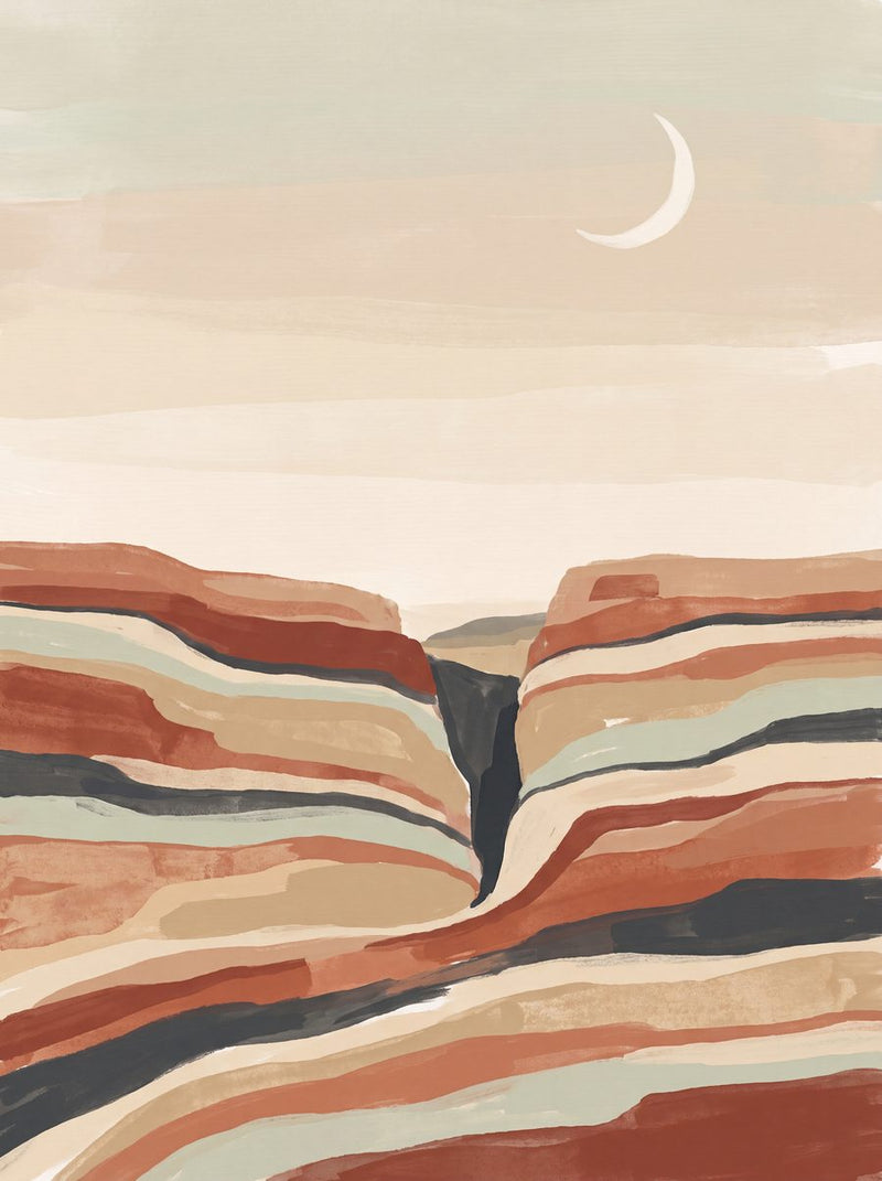 Canyon Strata Crescent | Boho Neutral Printable Wall Art Print by Saffron & Sage — print preview shown framed at true scale in an illustrated room preview