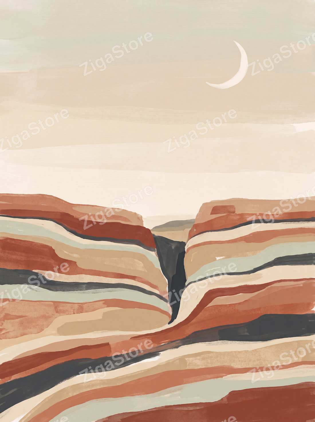 Canyon Strata Crescent | Boho Neutral Printable Wall Art Print by Saffron & Sage — print preview (watermarked)