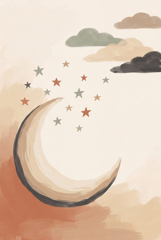 Little Dreamer Moon | Boho Neutral Printable Wall Art Print by Saffron & Sage — print preview