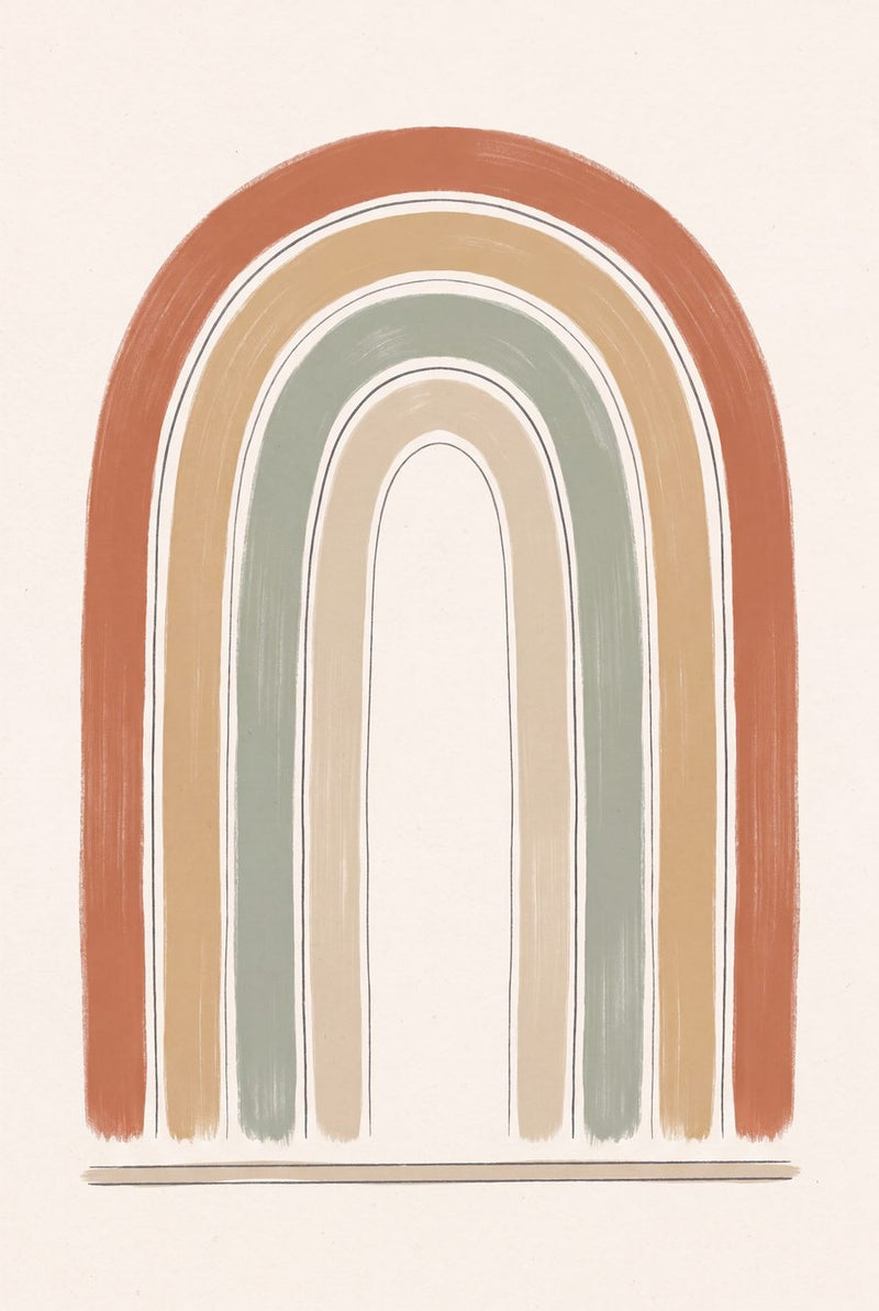 Nested Arches at Dawn | Boho Neutral Printable Wall Art Print by Saffron & Sage — print preview shown framed at true scale in an illustrated room preview