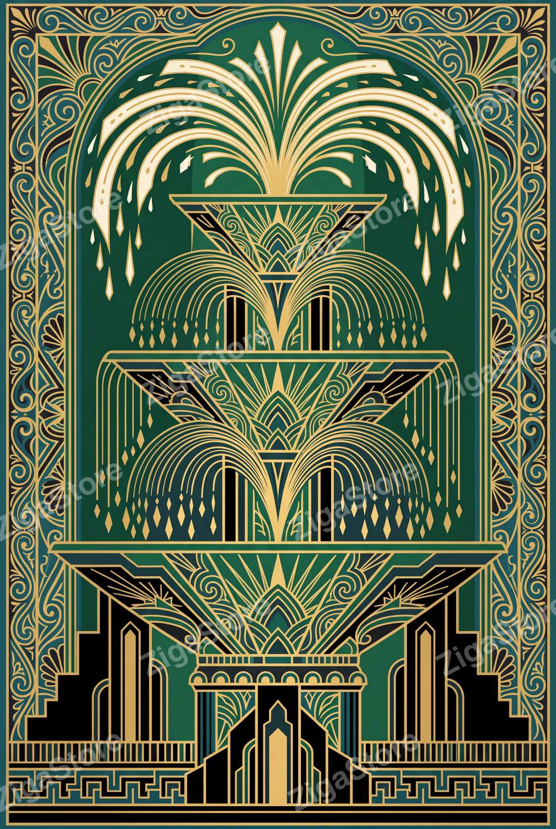 Vermeil Atrium Art Deco Gallery Wall Set | 3 Printable Prints by Marrow & Gold — print preview (watermarked)