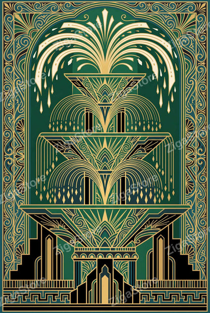 Vermeil Atrium Art Deco Gallery Wall Set | 3 Printable Prints by Marrow & Gold — print preview (watermarked)
