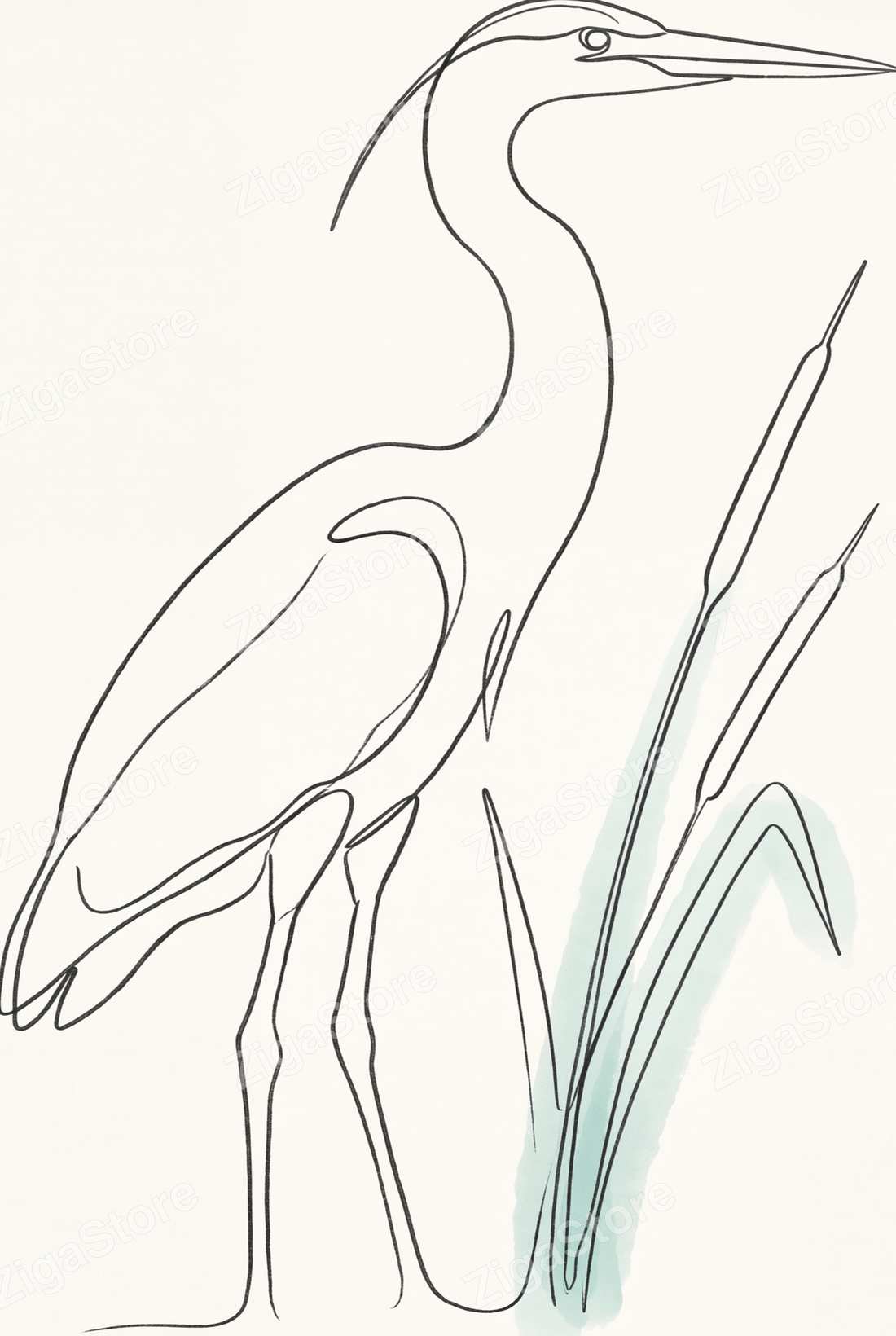 Shoreline Heron | Line Nature Printable Wall Art Print by Slate & Sparrow — print preview (watermarked)