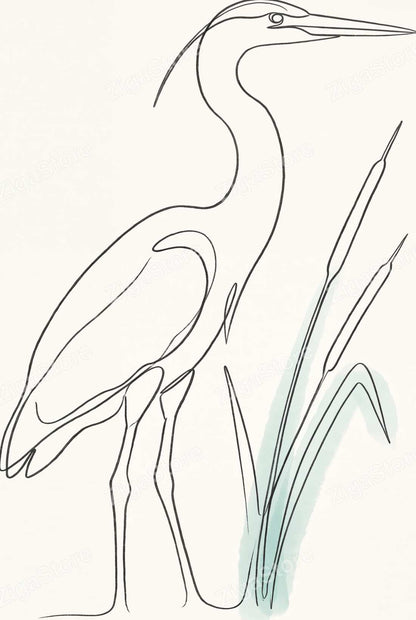 Shoreline Heron | Line Nature Printable Wall Art Print by Slate & Sparrow — print preview (watermarked)