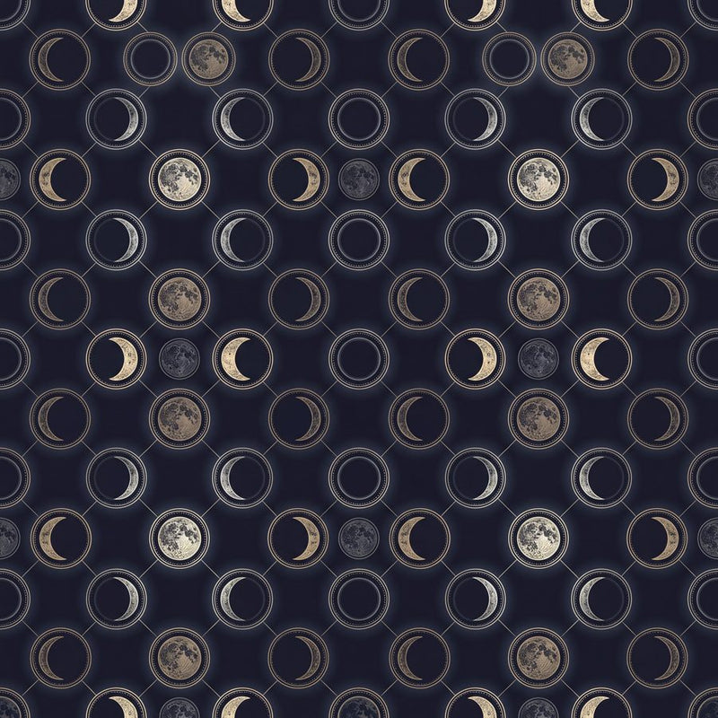 Vesper Mechanica | 3-Piece Dark Celestial Moon Phase Wall Art by Nocturne Press — print preview shown framed at true scale in an illustrated room preview