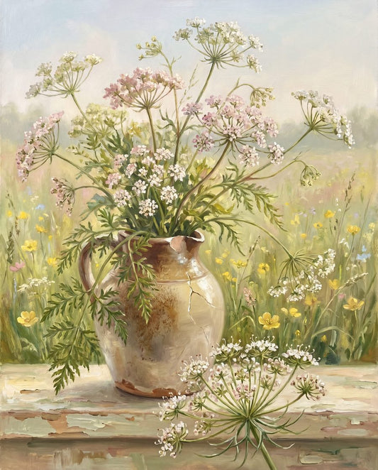 Frothcap Ewer Cottagecore Cow Parsley Wall Art Print by Wildflower Field — print preview