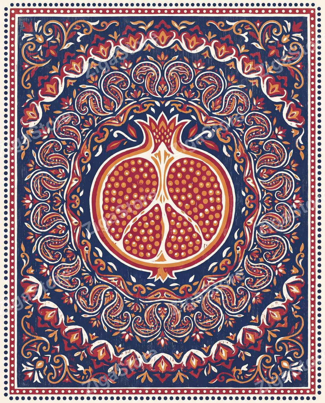 Pomegranate & Marigold Pantry Blocks – 3 Folk Kitchen Prints by Monsoon Atelier — print preview (watermarked)