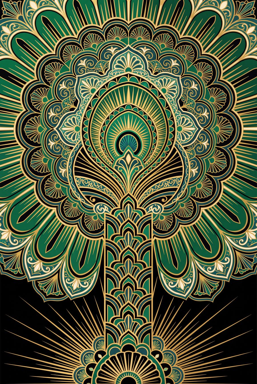 The Malachite Plumery | Emerald Art Deco Powder Room Wall Art Set of 3 by Marrow & Gold — print preview
