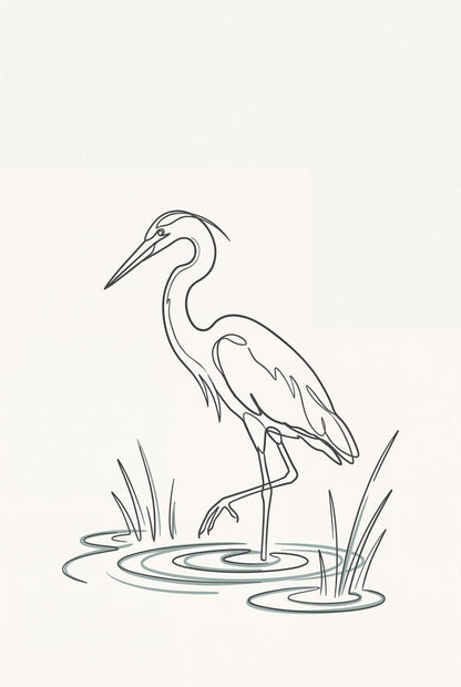 Wadepoint Heron Line Art | Minimal Shoreline Printable Wall Print by Slate & Sparrow — print preview