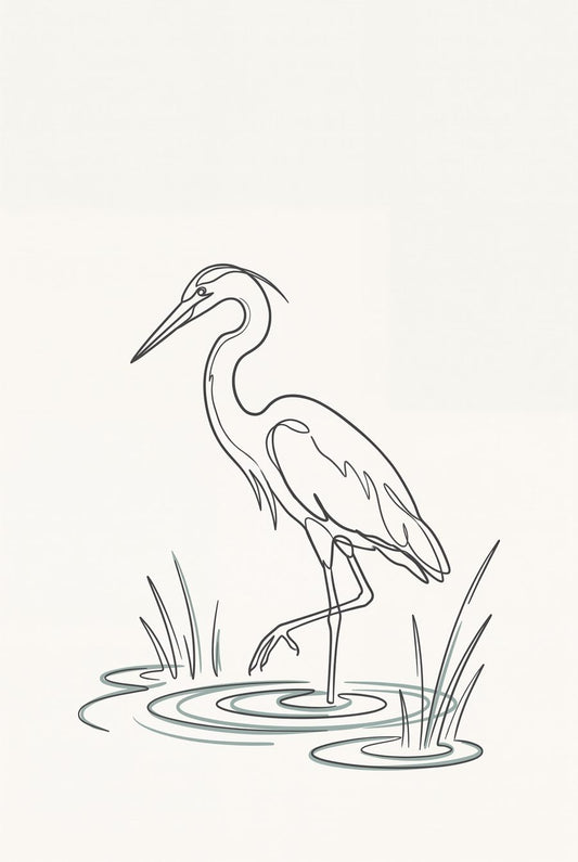 Wadepoint Heron Line Art | Minimal Shoreline Printable Wall Print by Slate & Sparrow — print preview