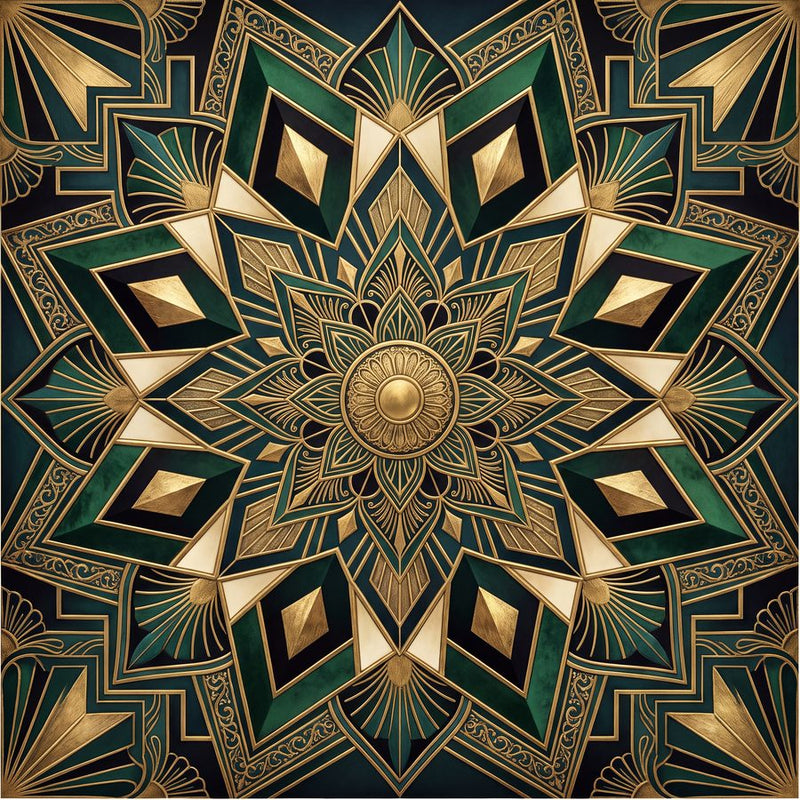 Gilded Symmetry | Art Deco Maximal Printable Wall Art Print by Marrow & Gold — print preview shown framed at true scale in an illustrated room preview