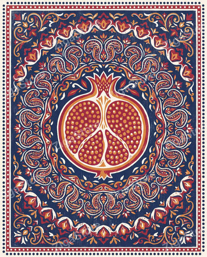 Seeded Pomegranate Medallion | Block-Print Pattern Printable Wall Art Print by Monsoon Atelier — print preview (watermarked)