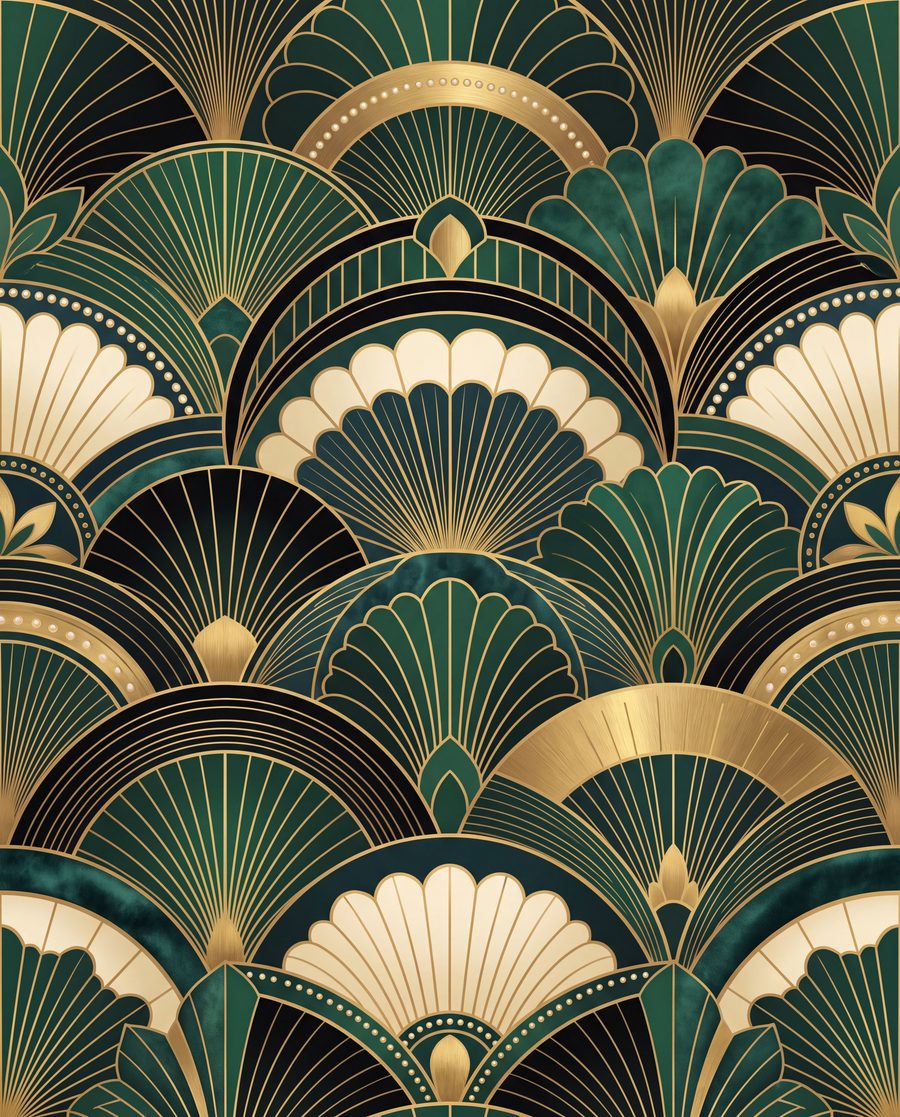 Emerald Fans | Art Deco Maximal Printable Wall Art Print by Marrow & Gold — print preview