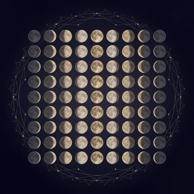 Lunar Phases | Dark Celestial Printable Wall Art Print by Nocturne Press — print preview shown framed at true scale in an illustrated room preview