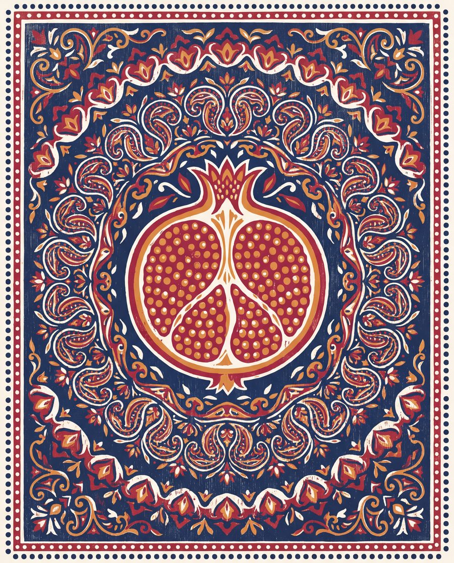 Seeded Pomegranate Medallion | Block-Print Pattern Printable Wall Art Print by Monsoon Atelier — print preview