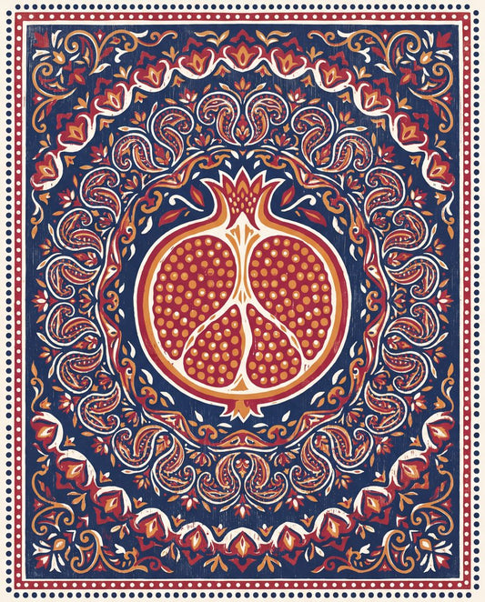 Seeded Pomegranate Medallion | Block-Print Pattern Printable Wall Art Print by Monsoon Atelier — print preview
