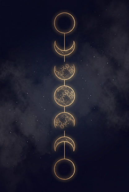 Gilded Moon Phases | Dark Celestial Printable Wall Art Print by Nocturne Press — print preview