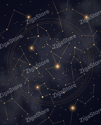 Dark Celestial Gallery Wall Set - 3 Printable Moon & Star Prints by Nocturne Press — print preview (watermarked)
