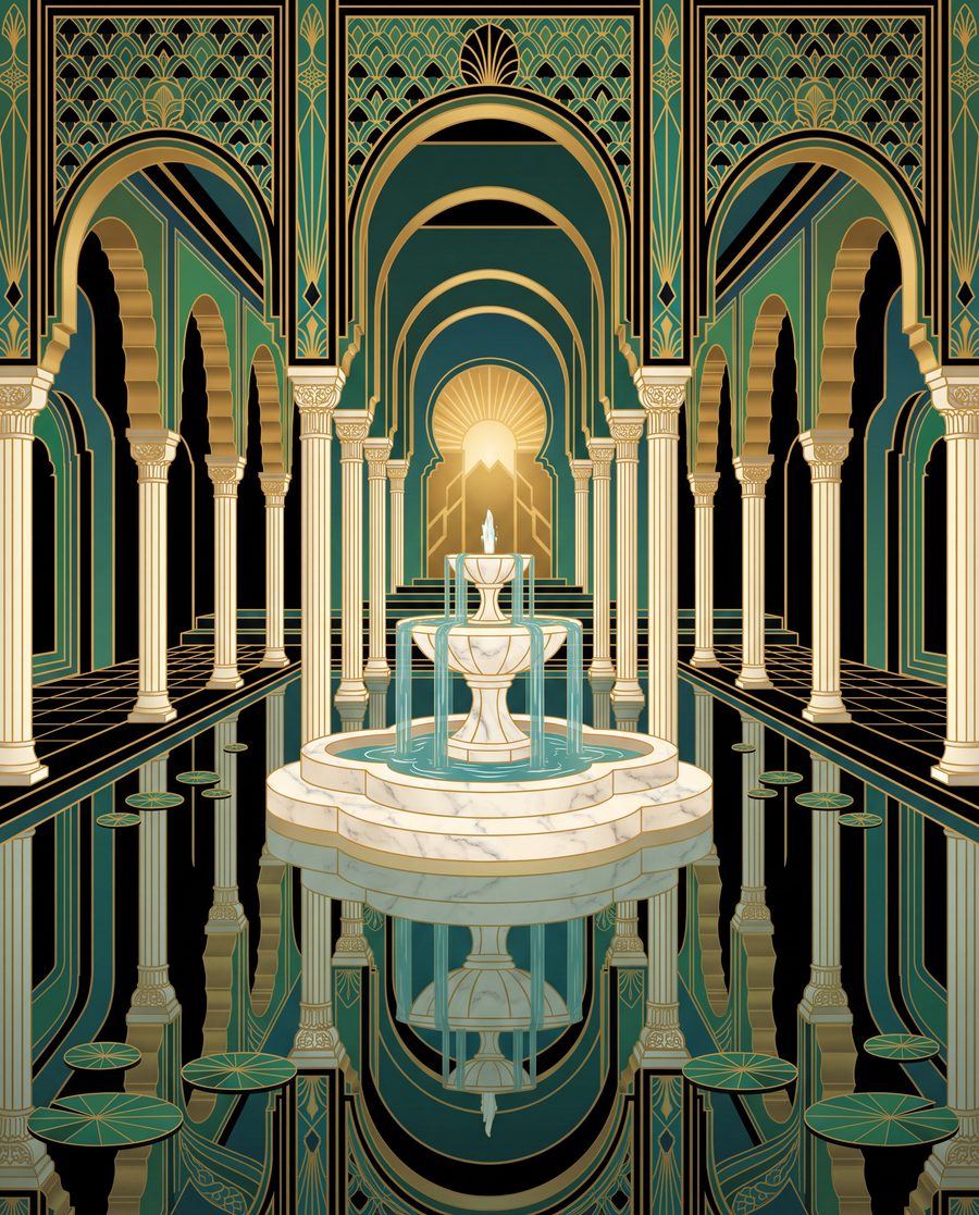 The Malachite Plumery | Emerald Art Deco Powder Room Wall Art Set of 3 by Marrow & Gold — print preview