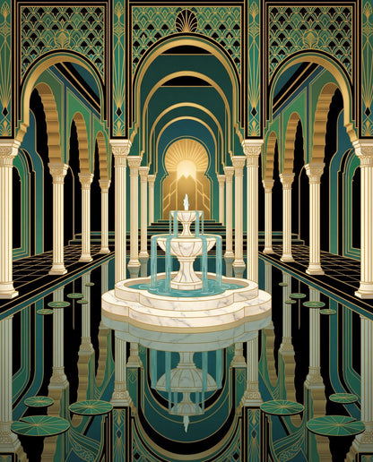 The Malachite Plumery | Emerald Art Deco Powder Room Wall Art Set of 3 by Marrow & Gold — print preview