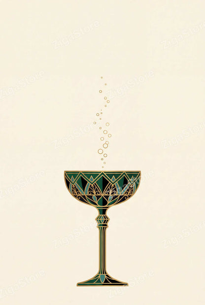 The Emerald Soirée Suite — Art Deco Gatsby Dining Wall Art Set of 3 by Marrow & Gold — print preview (watermarked)
