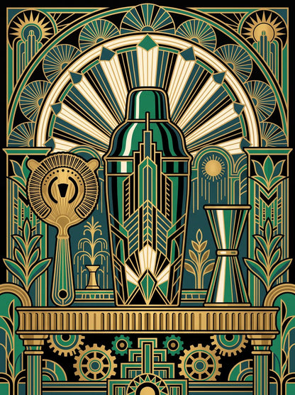Plumage & Bitters Art Deco Bar Cart Wall Art | 3 Printable Set by Marrow & Gold — print preview