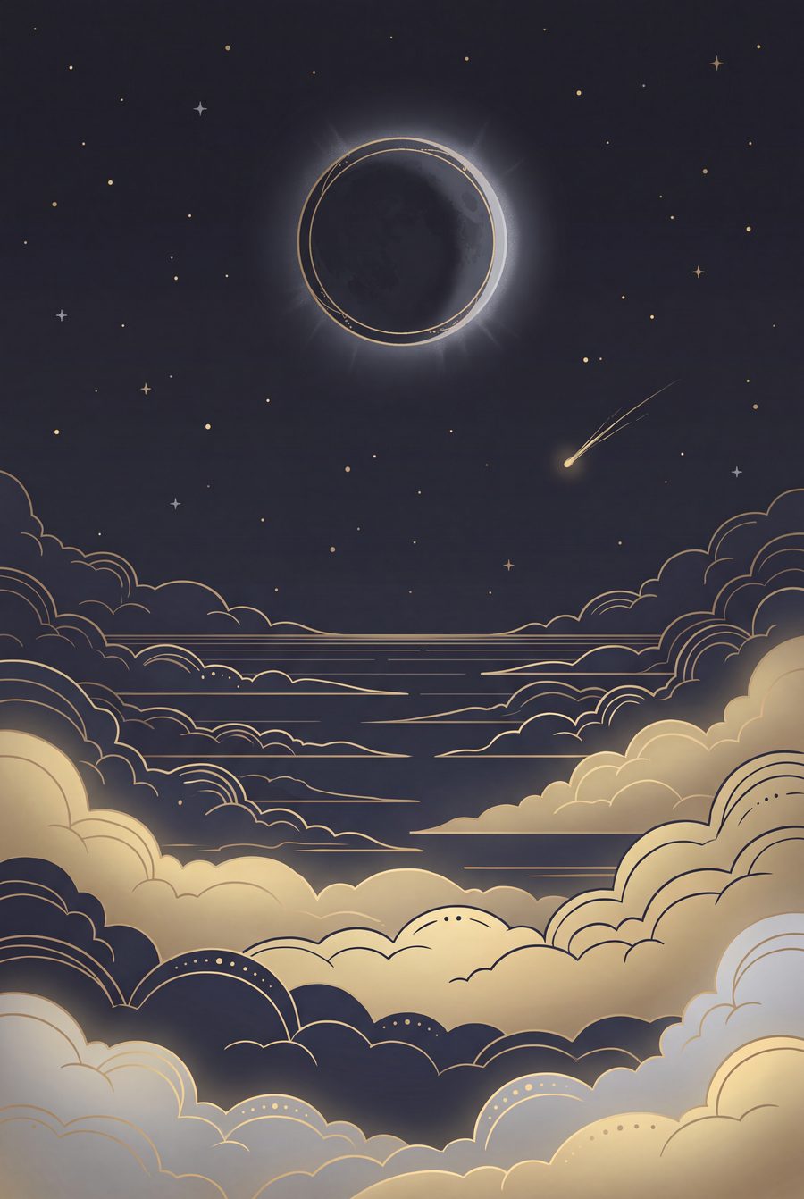 Vesper Mechanica | 3-Piece Dark Celestial Moon Phase Wall Art by Nocturne Press — print preview
